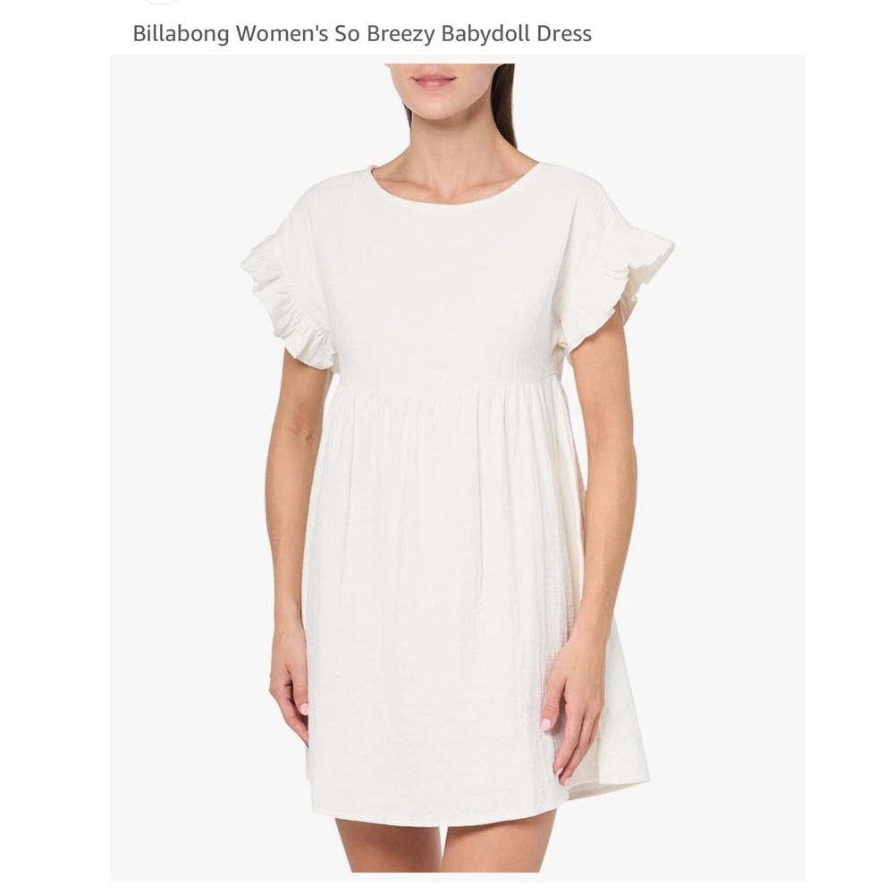 Billabong Women's So Breezy Babydoll Dress Short Ruffle Sleeve White size large